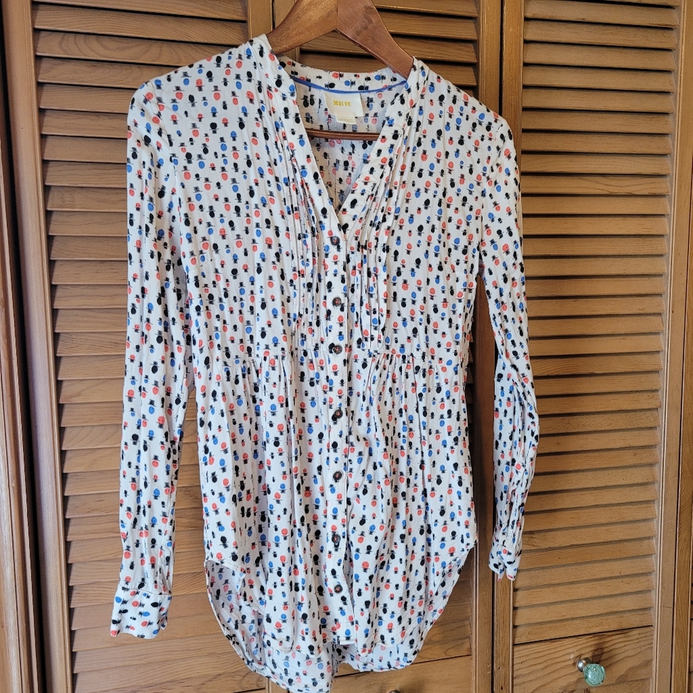 Maeve Colorful V-Neck Button Down Blouse